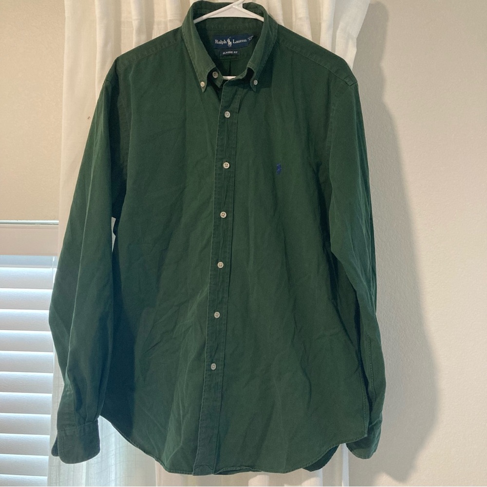 RALPH LAUREN Mens Classic Fit Green Size L Button Down